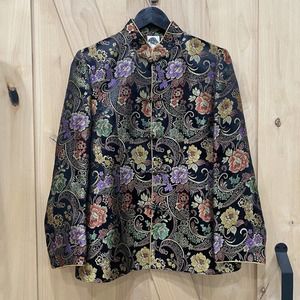 Black Floral Gold Asian Mandarin Jacket